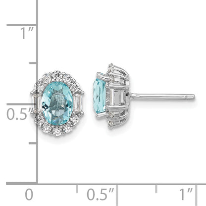 Sterling Silver Cheryl M Rhod-Pltd Blue & Clear Oval CZ Post Earrings