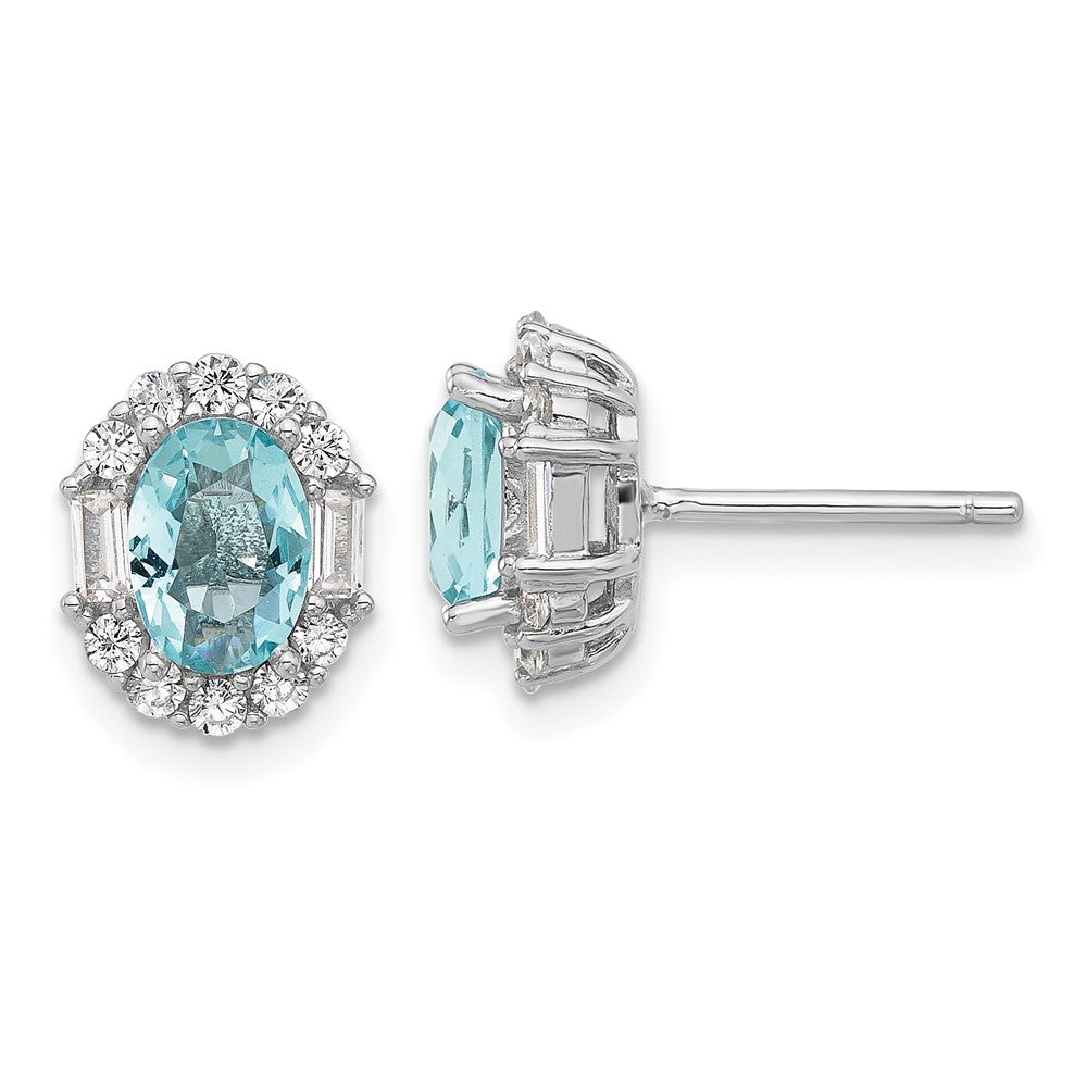 Sterling Silver Cheryl M Rhod-Pltd Blue & Clear Oval CZ Post Earrings