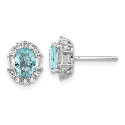 Sterling Silver Cheryl M Rhod-Pltd Blue & Clear Oval CZ Post Earrings