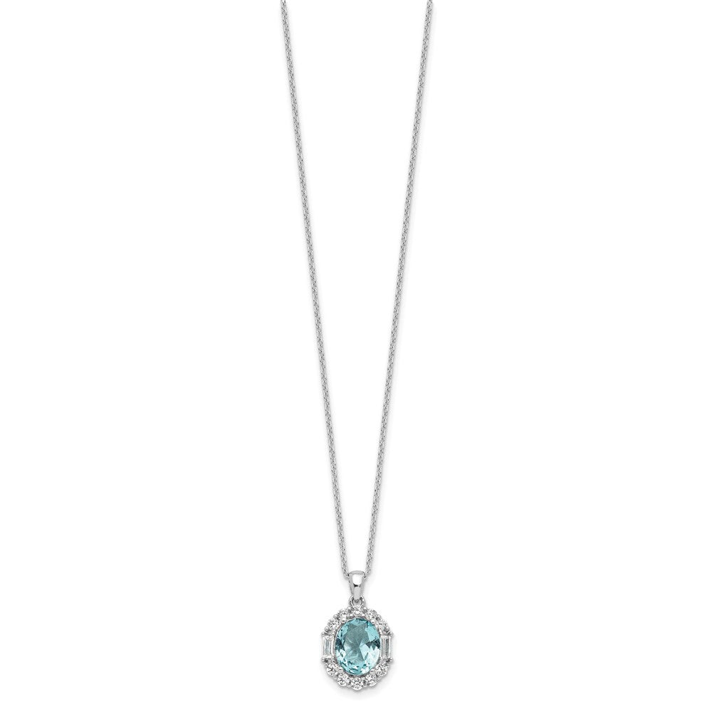 Sterling Silver Cheryl M Rhodium Plated Oval Blue & Clear CZ w/2in Ext. Necklace