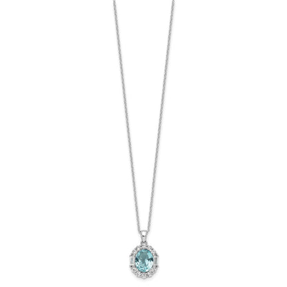 Sterling Silver Cheryl M Rhodium Plated Oval Blue & Clear CZ w/2in Ext. Necklace
