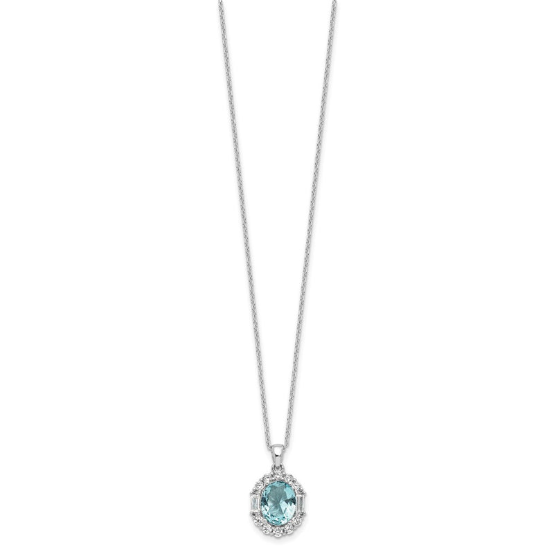 Sterling Silver Cheryl M Rhodium Plated Oval Blue & Clear CZ w/2in Ext. Necklace