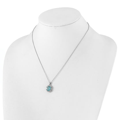 Sterling Silver Cheryl M Rhodium Plated Oval Blue & Clear CZ w/2in Ext. Necklace