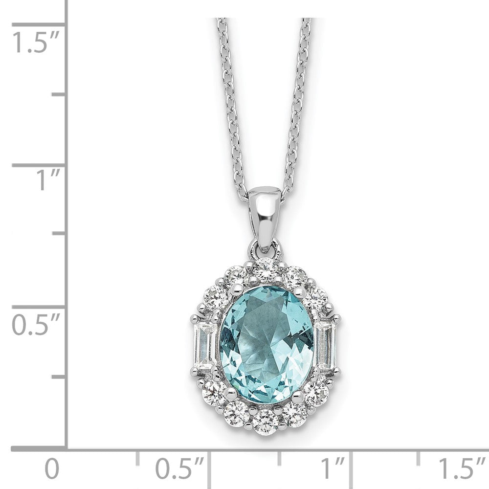 Sterling Silver Cheryl M Rhodium Plated Oval Blue & Clear CZ w/2in Ext. Necklace