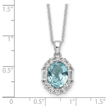 Sterling Silver Cheryl M Rhodium Plated Oval Blue & Clear CZ w/2in Ext. Necklace