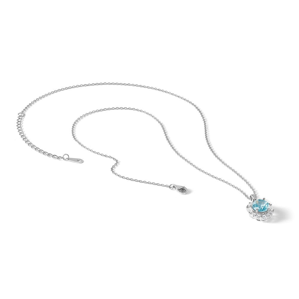 Sterling Silver Cheryl M Rhodium Plated Oval Blue & Clear CZ w/2in Ext. Necklace