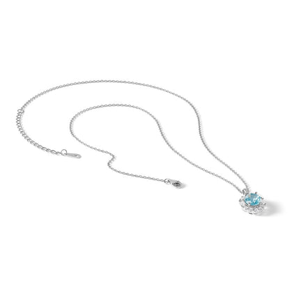 Sterling Silver Cheryl M Rhodium Plated Oval Blue & Clear CZ w/2in Ext. Necklace