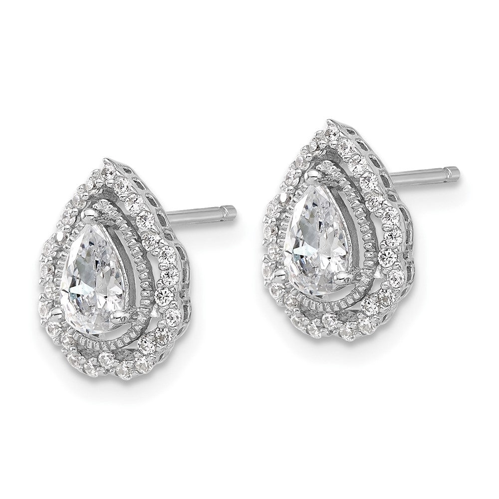 Sterling Silver Cheryl M Rhodium-Plated CZ Teardrop Post Earrings