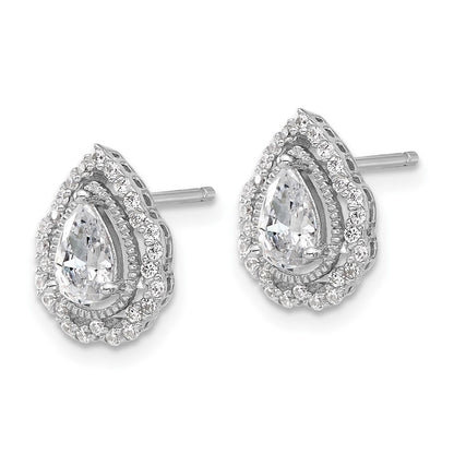 Sterling Silver Cheryl M Rhodium-Plated CZ Teardrop Post Earrings