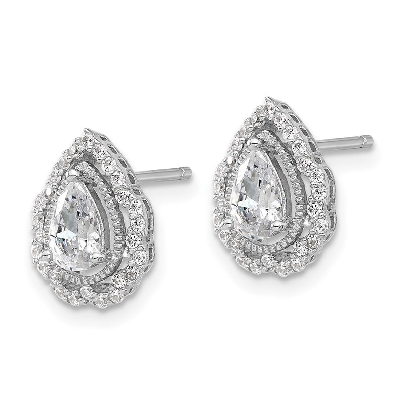 Sterling Silver Cheryl M Rhodium-Plated CZ Teardrop Post Earrings