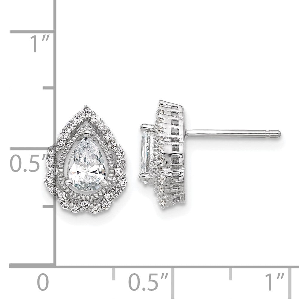 Sterling Silver Cheryl M Rhodium-Plated CZ Teardrop Post Earrings