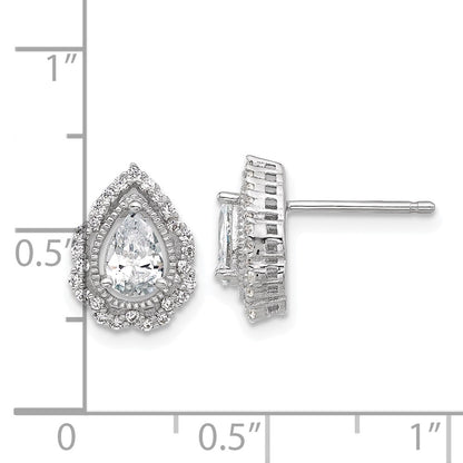 Sterling Silver Cheryl M Rhodium-Plated CZ Teardrop Post Earrings