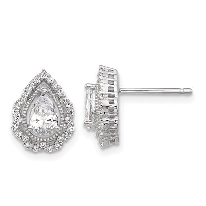 Sterling Silver Cheryl M Rhodium-Plated CZ Teardrop Post Earrings