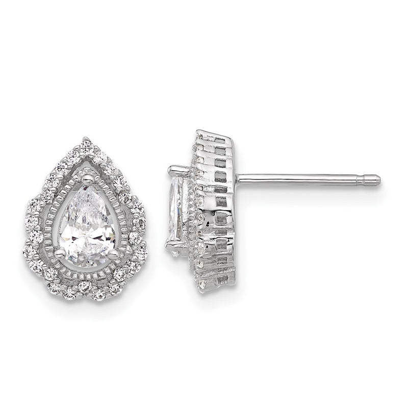 Sterling Silver Cheryl M Rhodium-Plated CZ Teardrop Post Earrings