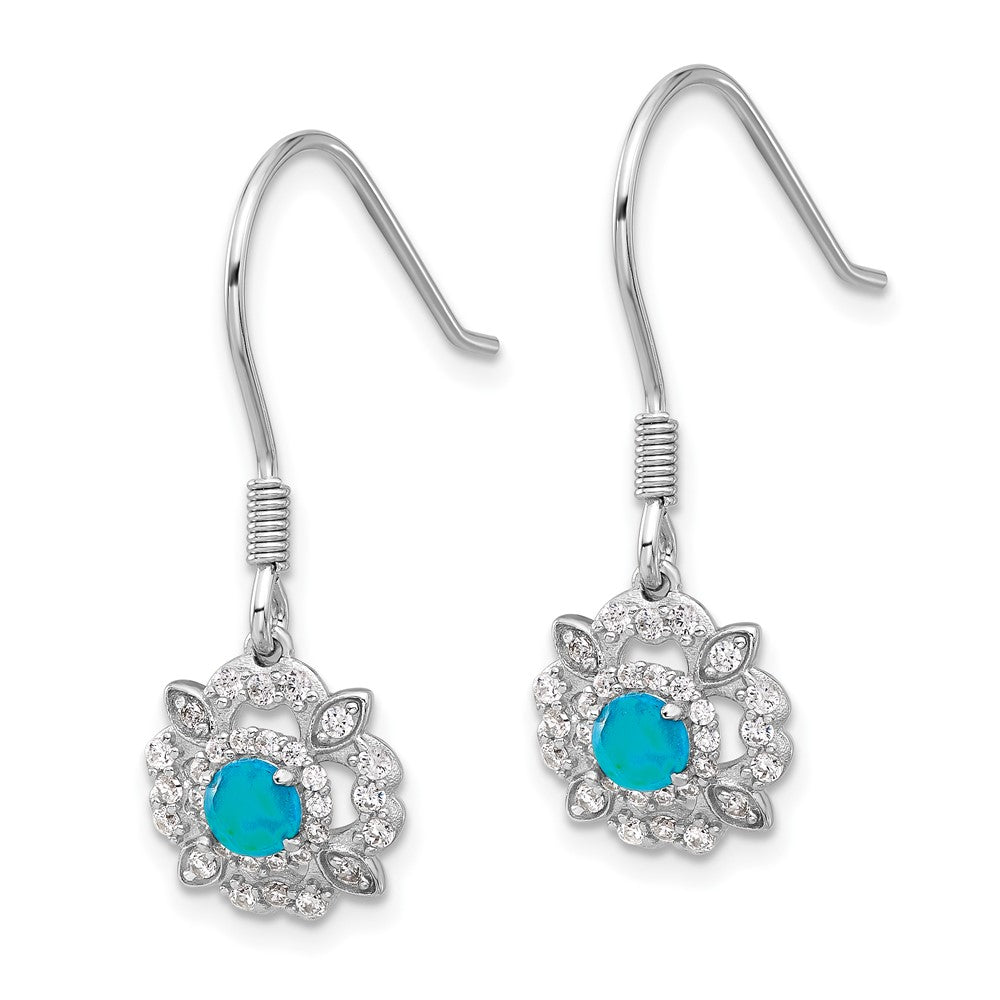 Sterling Silver Cheryl M Rh-Ptd Blue Lab Cr. Opal & CZ Dangle Earrings