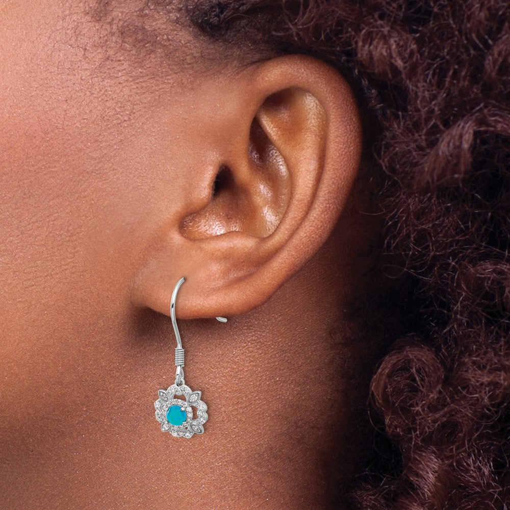 Sterling Silver Cheryl M Rh-Ptd Blue Lab Cr. Opal & CZ Dangle Earrings