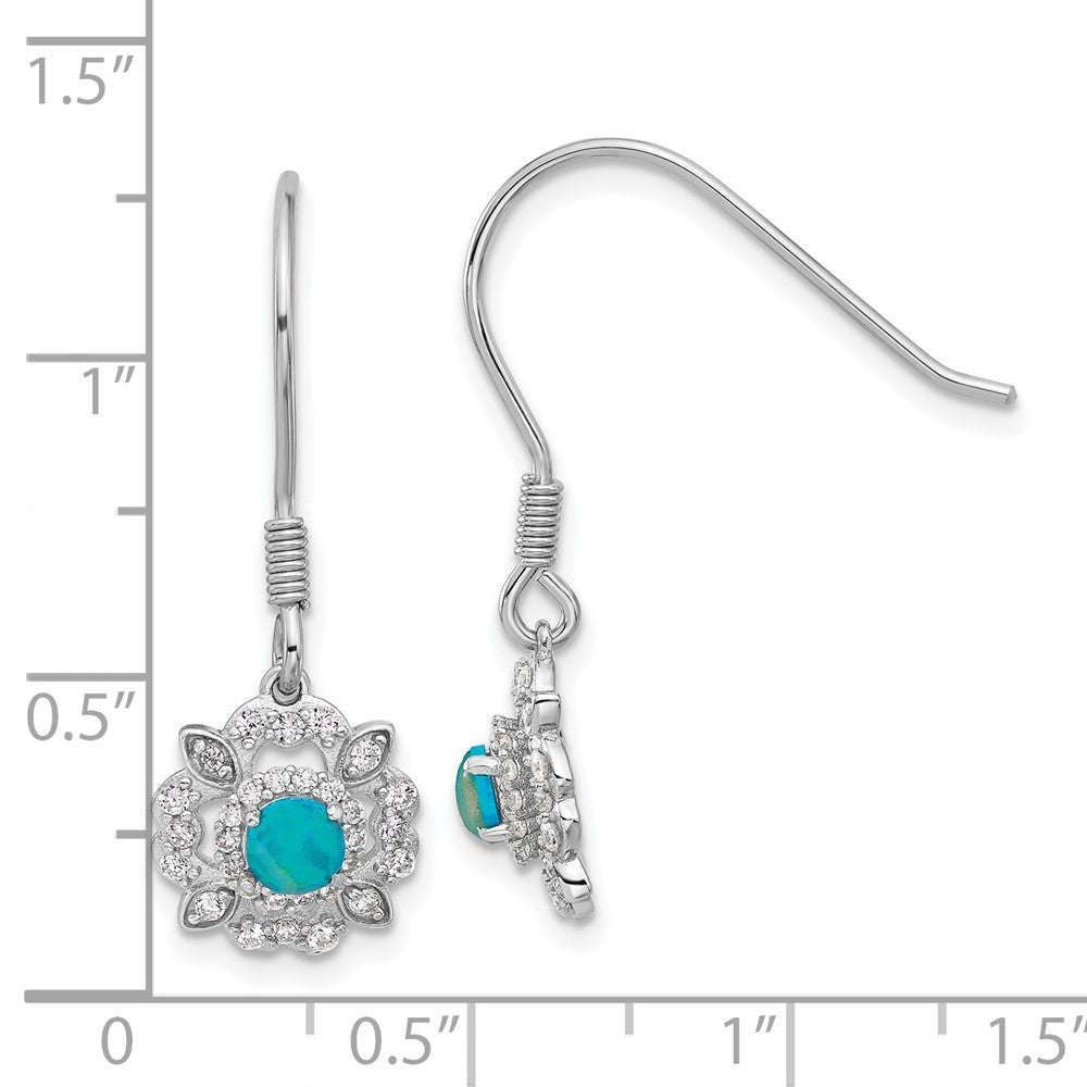 Sterling Silver Cheryl M Rh-Ptd Blue Lab Cr. Opal & CZ Dangle Earrings