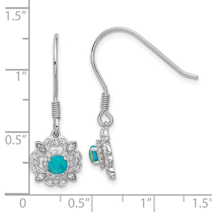 Sterling Silver Cheryl M Rh-Ptd Blue Lab Cr. Opal & CZ Dangle Earrings