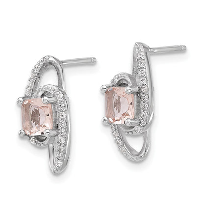 Sterling Silver Cheryl M Rh-Pltd Simulated Morganite & CZ Post Earrings