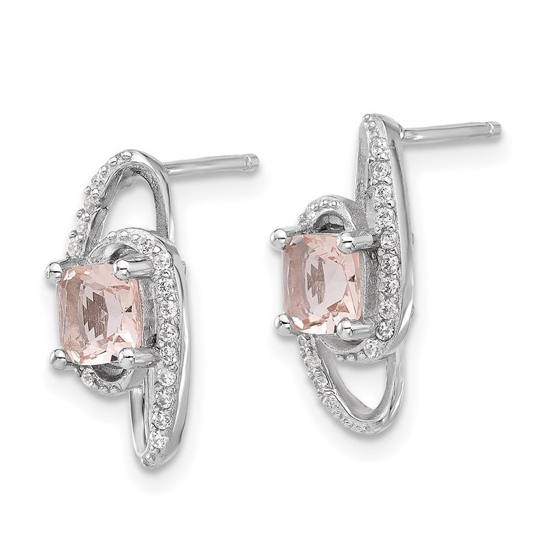 Sterling Silver Cheryl M Rh-Pltd Simulated Morganite & CZ Post Earrings