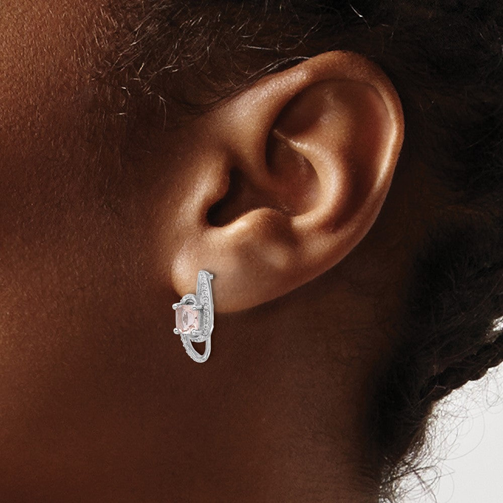Sterling Silver Cheryl M Rh-Pltd Simulated Morganite & CZ Post Earrings