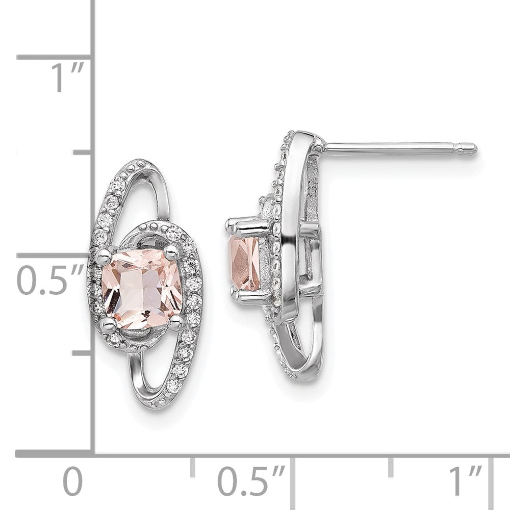 Sterling Silver Cheryl M Rh-Pltd Simulated Morganite & CZ Post Earrings