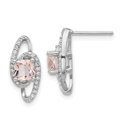 Sterling Silver Cheryl M Rh-Pltd Simulated Morganite & CZ Post Earrings