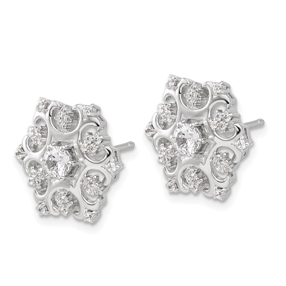 Sterling Silver Cheryl M Rhodium-Plated CZ Snowflake Post Earrings