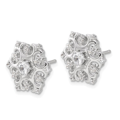 Sterling Silver Cheryl M Rhodium-Plated CZ Snowflake Post Earrings
