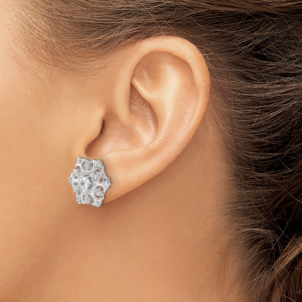 Sterling Silver Cheryl M Rhodium-Plated CZ Snowflake Post Earrings