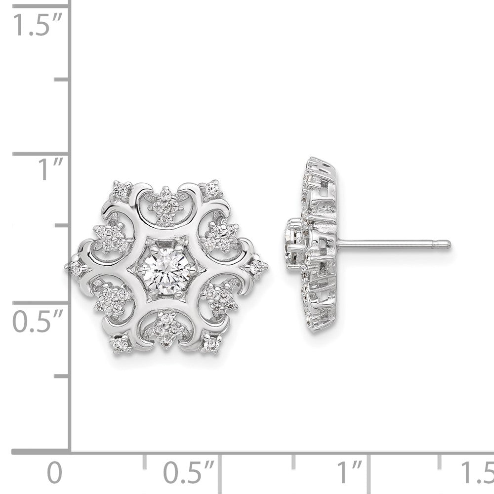 Sterling Silver Cheryl M Rhodium-Plated CZ Snowflake Post Earrings