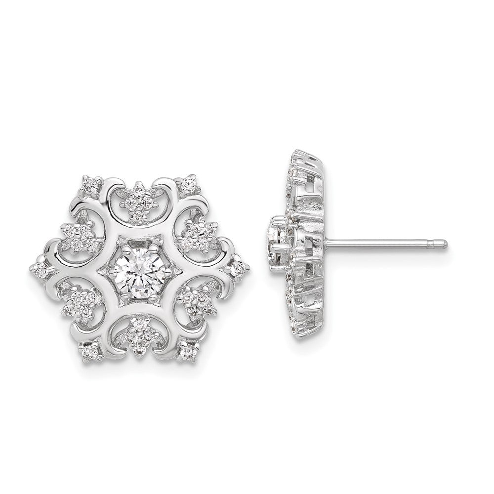 Sterling Silver Cheryl M Rhodium-Plated CZ Snowflake Post Earrings