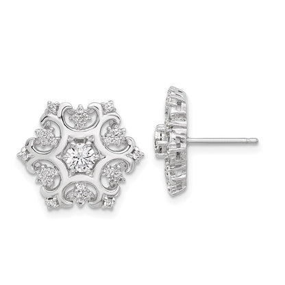Sterling Silver Cheryl M Rhodium-Plated CZ Snowflake Post Earrings