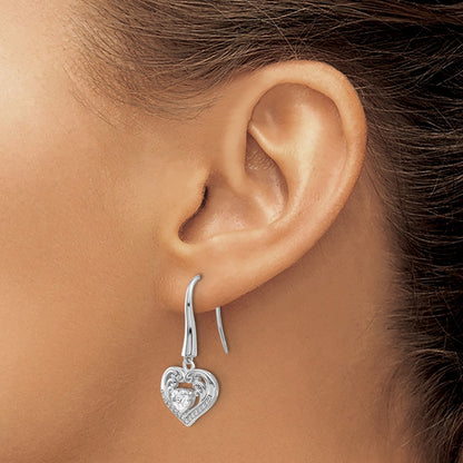 Sterling Silver Cheryl M Rhodium-Plated CZ Heart Dangle Earrings