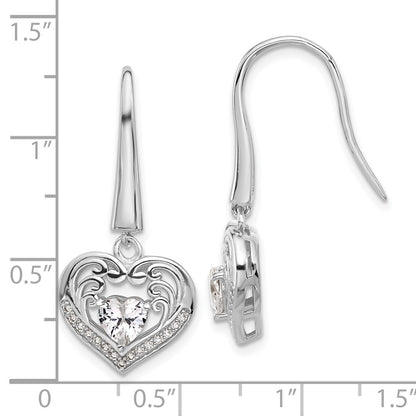 Sterling Silver Cheryl M Rhodium-Plated CZ Heart Dangle Earrings