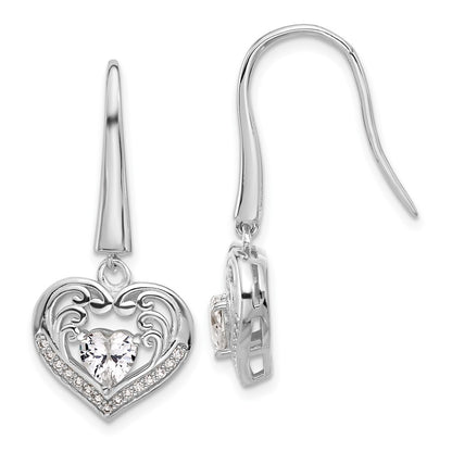 Sterling Silver Cheryl M Rhodium-Plated CZ Heart Dangle Earrings