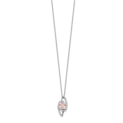 Sterling Silver Cheryl M Rh-Pltd Simulated Morganite & CZ w/2in Ext. Necklace