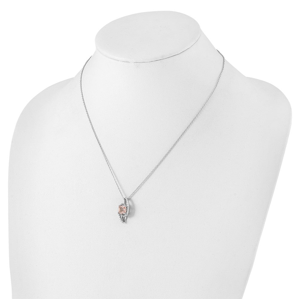 Sterling Silver Cheryl M Rh-Pltd Simulated Morganite & CZ w/2in Ext. Necklace