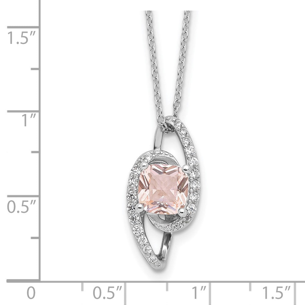 Sterling Silver Cheryl M Rh-Pltd Simulated Morganite & CZ w/2in Ext. Necklace