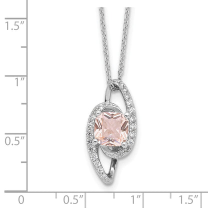 Sterling Silver Cheryl M Rh-Pltd Simulated Morganite & CZ w/2in Ext. Necklace