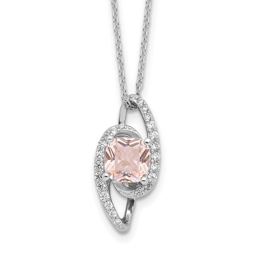 Sterling Silver Cheryl M Rh-Pltd Simulated Morganite & CZ w/2in Ext. Necklace