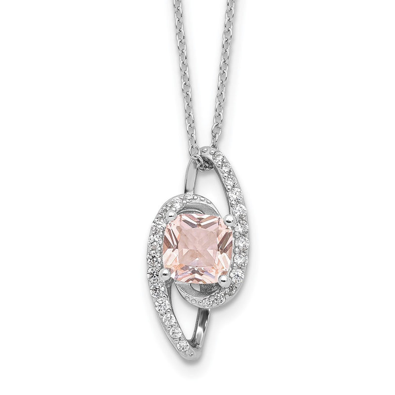 Sterling Silver Cheryl M Rh-Pltd Simulated Morganite & CZ w/2in Ext. Necklace