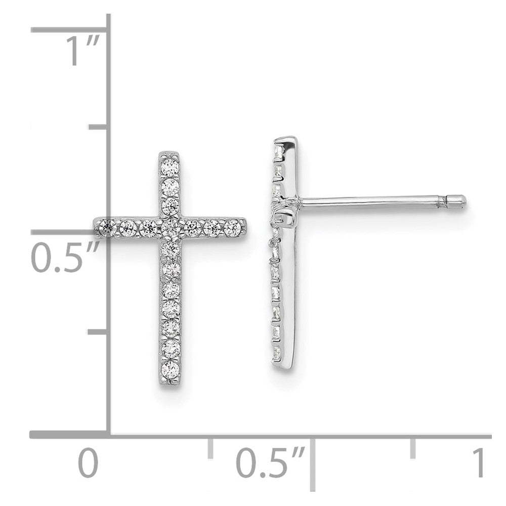 Sterling Silver Cheryl M Rhodium-Plated CZ Cross Post Earrings
