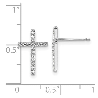 Sterling Silver Cheryl M Rhodium-Plated CZ Cross Post Earrings