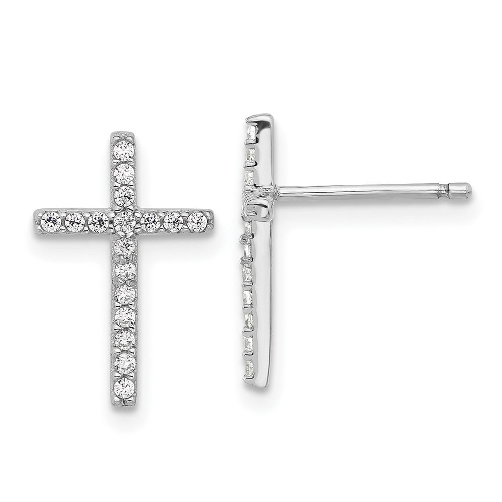 Sterling Silver Cheryl M Rhodium-Plated CZ Cross Post Earrings