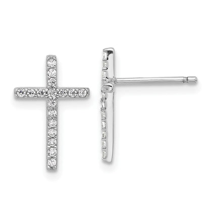 Sterling Silver Cheryl M Rhodium-Plated CZ Cross Post Earrings