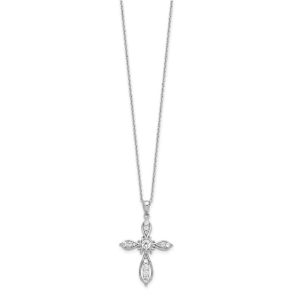 Sterling Silver Cheryl M Rhodium-Plated CZ Cross w/2in Ext. Necklace
