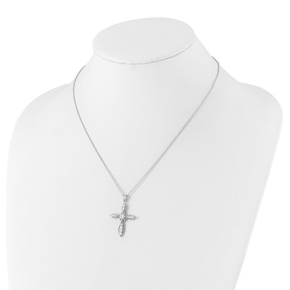 Sterling Silver Cheryl M Rhodium-Plated CZ Cross w/2in Ext. Necklace