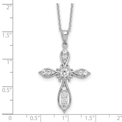 Sterling Silver Cheryl M Rhodium-Plated CZ Cross w/2in Ext. Necklace