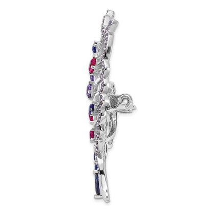 Sterling Silver Cheryl M Rh-Pl Cr. Ruby, Cr. Sapphire & CZ Butterfly Pin